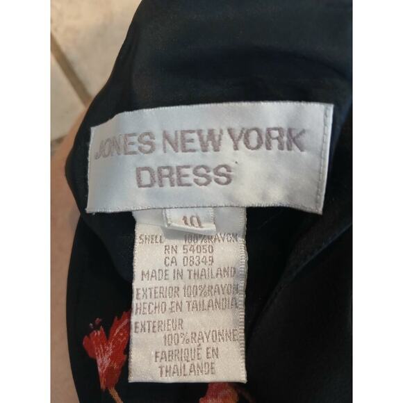 Vintage Y2k 90s Jones Wear Keyhole Back Dress 10 Black Pink Floral Full Length - Picture 5 of 6